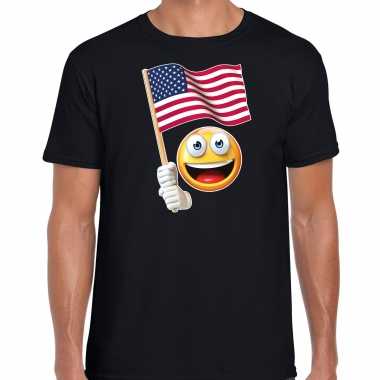 Amerika supporter / fan smiley t shirt zwart heren