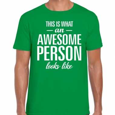 Awesome person tekst t shirt groen heren