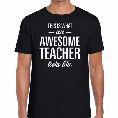 Awesome teacher tekst t shirt zwart heren