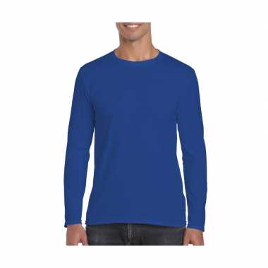 Basic heren t shirt kobalt blauw lange mouwen