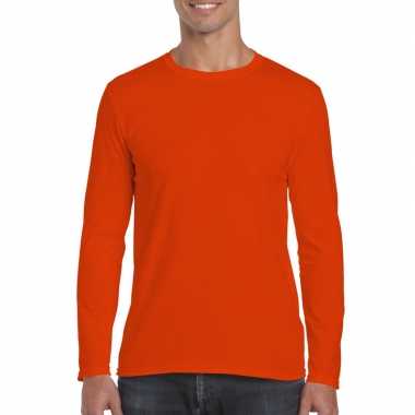 Basic heren t shirt oranje lange mouwen