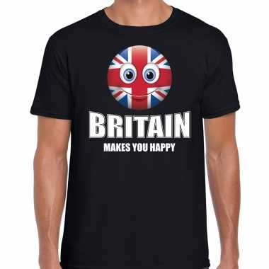 Britain makes you happy landen t shirt verenigd koninkrijk zwart heren emoticon