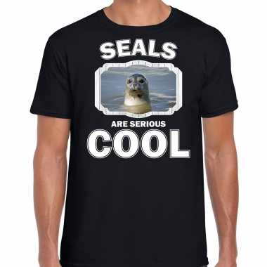 Dieren grijze zeehond t shirt zwart heren seals are cool shirt