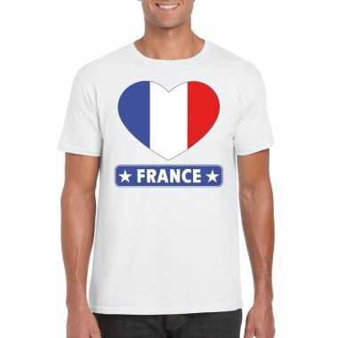 Frankrijk hart vlag t shirt wit heren