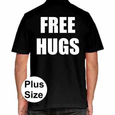 Free hugs grote maten poloshirt zwart heren