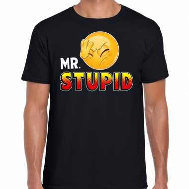 Funny emoticon t shirt mr.stupid zwart heren