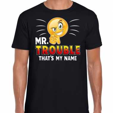 Funny emoticon t shirt mr.trouble that is my name zwart heren