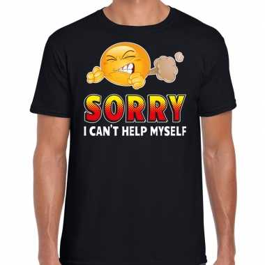 Funny emoticon t shirt sorry i cant help myself zwart heren
