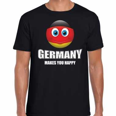 Germany makes you happy landen t shirt duitsland zwart heren emoticon