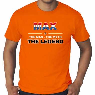Grote maten max the legend supporter / race fan t shirt oranje heren