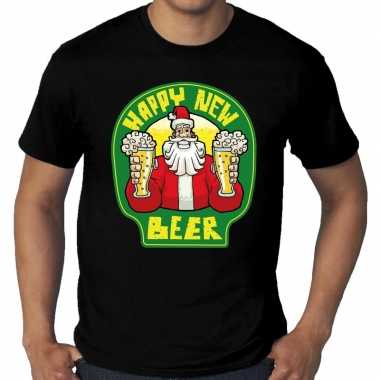Grote maten nieuwjaar shirt happy new beer / bier zwart heren