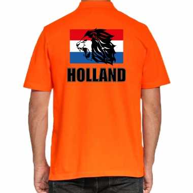 Grote maten oranje poloshirt leeuw vlag holland / nederland supporter ek/ wk heren