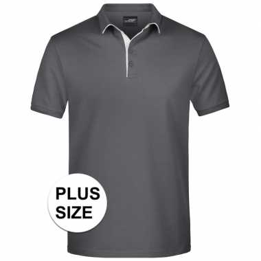 Grote maten polo shirt golf pro premium grijs/wit heren