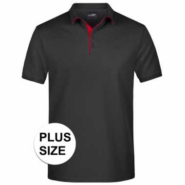 Grote maten polo shirt golf pro premium zwart/rood heren