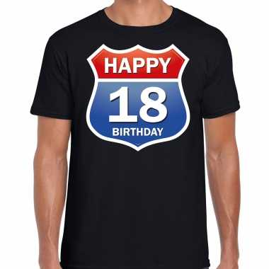 Happy birthday jaar verjaardag t shirt route bordje zwart heren