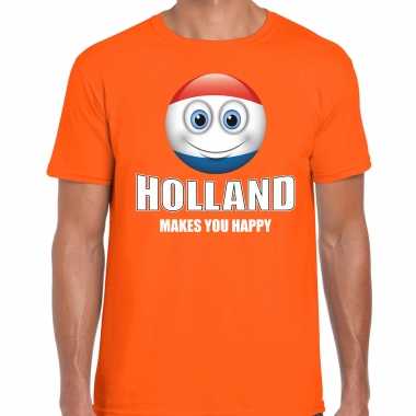 Holland makes you happy landen t shirt nederland oranje heren emoticon