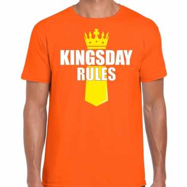 Koningsdag t shirt kingsday rules kroontje oranje heren