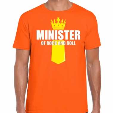 Koningsdag t shirt minister of rock n roll kroontje oranje heren