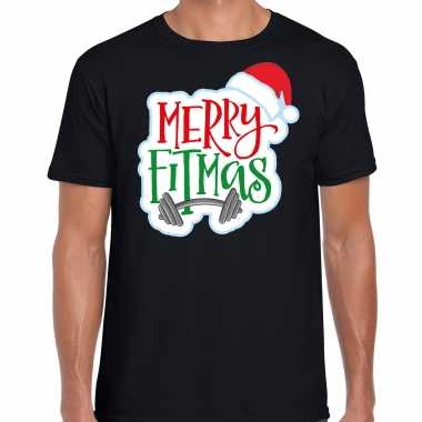 Merry fitmas kerstshirt / outfit zwart heren