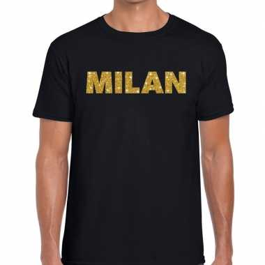 Milan gouden glitter tekst t shirt zwart heren