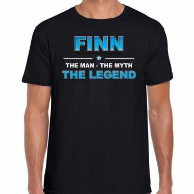 Naam cadeau t shirt finn the legend zwart heren