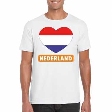 Nederland hart vlag t shirt wit heren