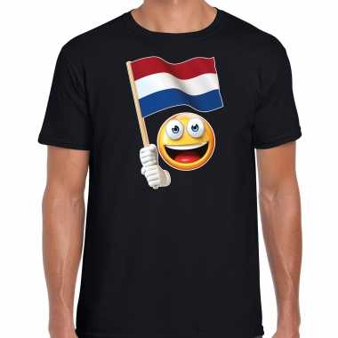 Nederland supporter / fan smiley t shirt zwart heren