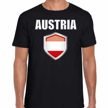 Oostenrijk landen supporter t shirt oostenrijkse vlag schild zwart heren