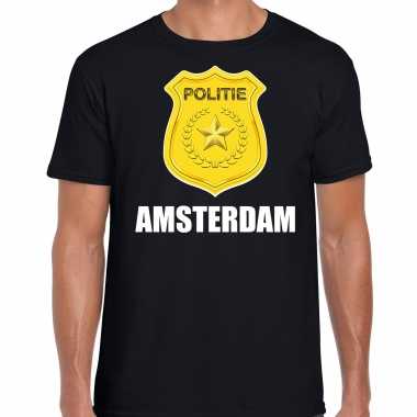 Politie embleem amsterdam carnaval verkleed t shirt zwart heren
