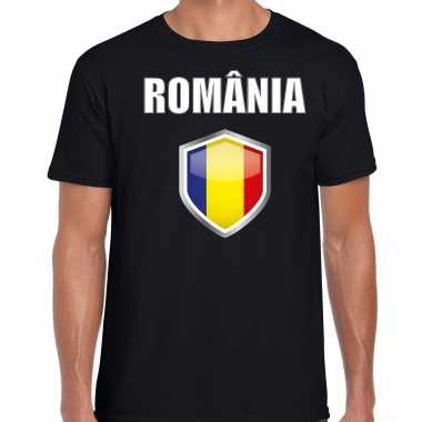 Roemenie landen supporter t shirt roemeense vlag schild zwart heren