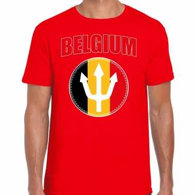 Rood t shirt belgium drietand / belgie supporter ek/ wk heren