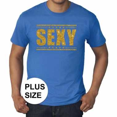 Toppers grote maten sexy t shirt blauw gouden letters