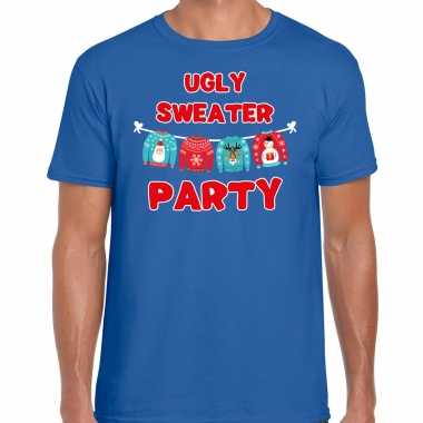 Ugly sweater party kerstshirt / outfit blauw heren