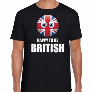 Verenigd koninkrijk emoticon happy to be british landen t shirt zwart heren