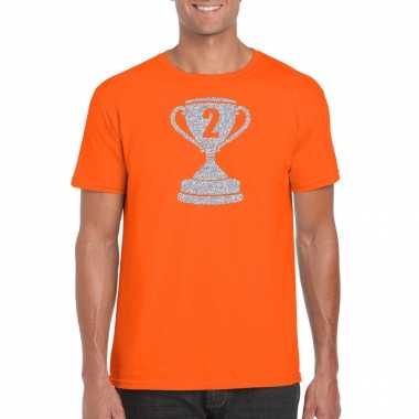 Zilveren kampioens beker / nummer t shirt / kleding oranje heren