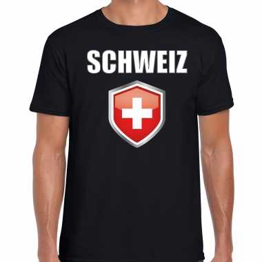 Zwitserland landen supporter t shirt zwitserse vlag schild zwart heren