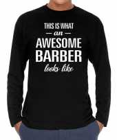 Awesome barber barbier cadeau t-shirt long sleeves heren
