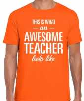 Awesome teacher cadeau meesterdag t-shirt oranje heren