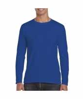 Basic heren t-shirt kobalt blauw lange mouwen