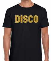 Disco gouden glitter tekst t-shirt zwart heren