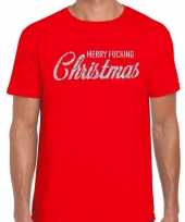 Fout kerstshirt merry fucking christmas zilver glitter rood her