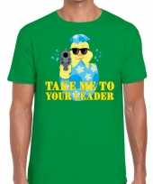 Fout paas t-shirt groen take me to your leader heren