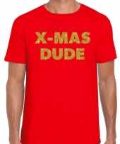 Foute kerst t-shirt bij mas dude goud glitter rood heren