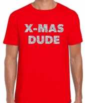 Foute kerst t-shirt bij mas dude zilver glitter rood heren