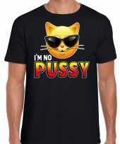 Funny emoticon t-shirt i am no pussy zwart heren