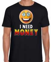 Funny emoticon t-shirt i need money zwart heren