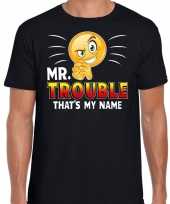 Funny emoticon t-shirt mr trouble that is my name zwart heren