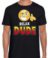 Funny emoticon t-shirt relax dude zwart heren