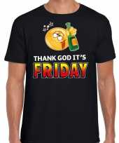 Funny emoticon t-shirt thank god it is friday zwart heren