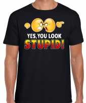 Funny emoticon t-shirt yes you look stupid zwart heren